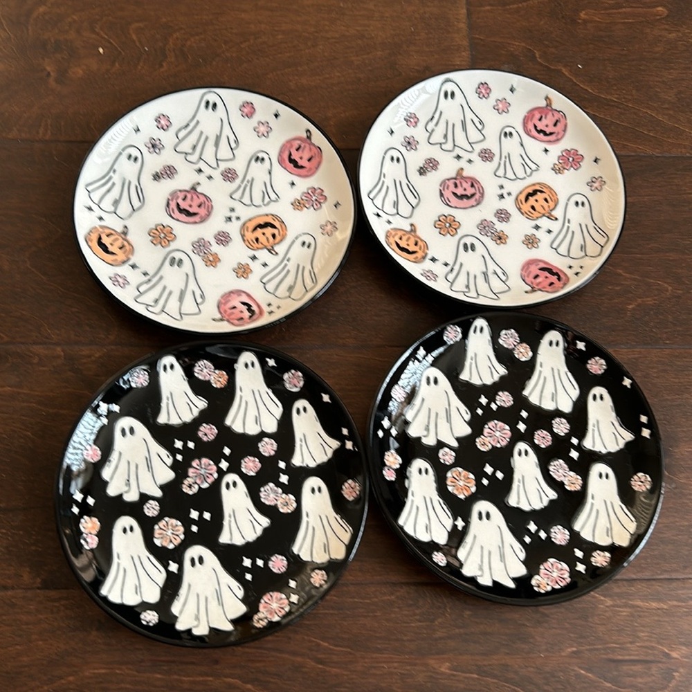 Potters Studio Set Of 4 Appetizer Dessert Plates New Jackolantern 6” Ghosts
